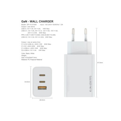 Incarcator Fulmova 65W Cablu USB-C White